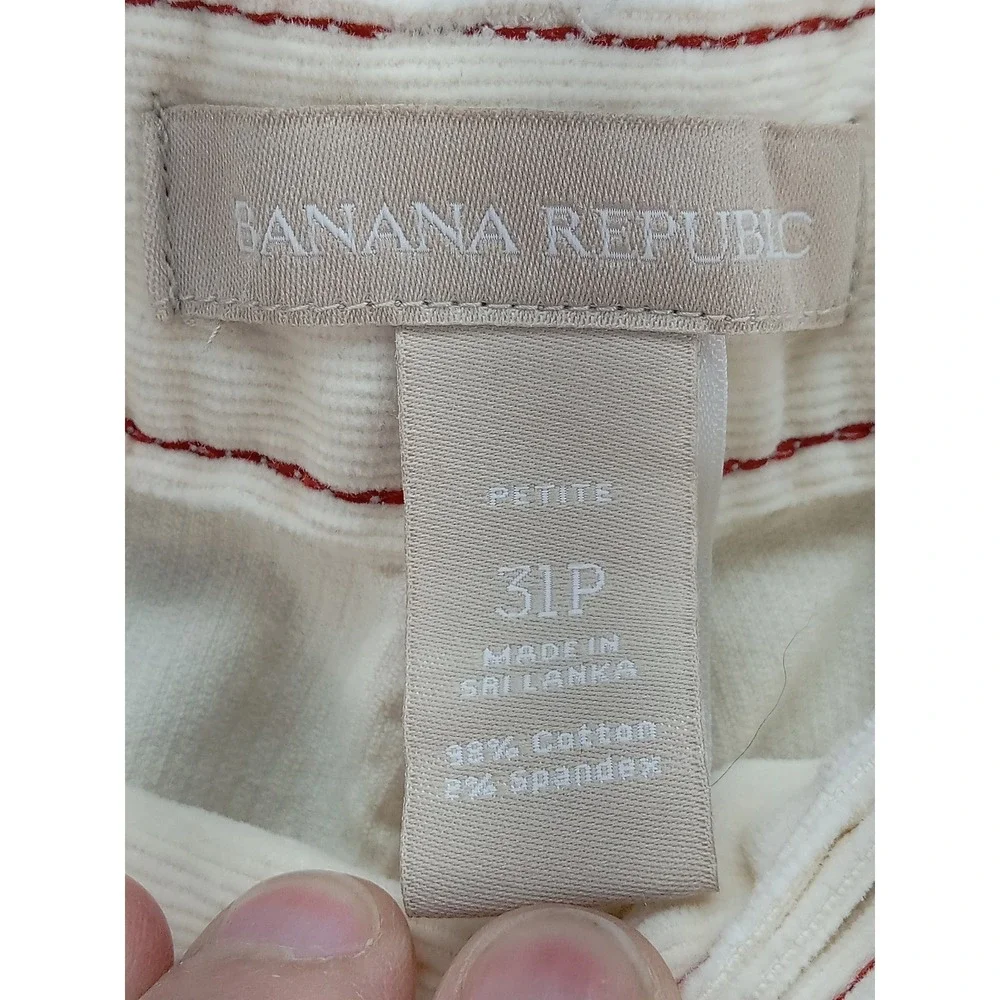 Banana Republic Skinny Ankle Corduroy Pants Mens 31P Mid Rise Stretch Rich Cream